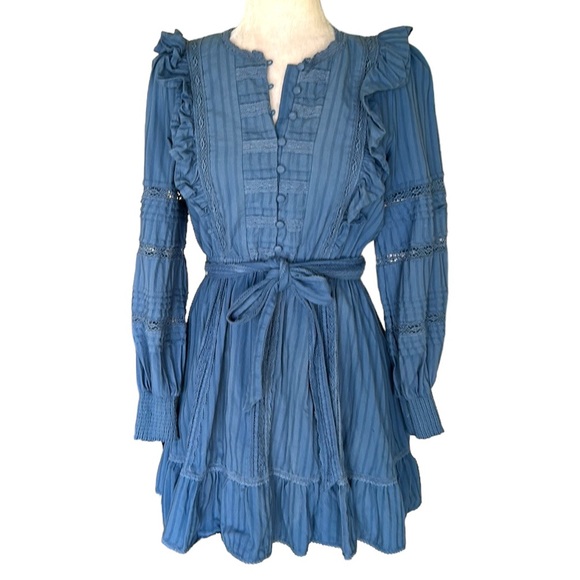 Allison NY Piper Lace Ruffle Tie Waist Mini Dress - Provincial Cornflower Blue S - Picture 14 of 14